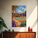 Resort Courts, Palms, Canvas Print, Tropical travel art, boho outdoor decor, living room wall art, vacation dreamscape, palm tree landscape