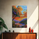 Sunset Lake, Tree, Vivid Nature Framed Canvas Print, Autumn Scenic Wall Art, Bedroom Fall Landscape Decor, Impressionist Style