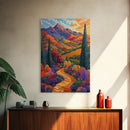 Colorful Mountain, Pathway, Autumn, Framed Canvas Print, Vibrant Fall Landscape Art, Boho Living Room Decor, Nature Wall Painting