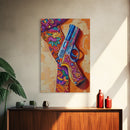 Bold Gun Art, Floral Pistol, Vibrant Western, Pop Art, Framed Canvas Print, Man Cave Wall Art, boho western decor, edgy wall art