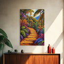 Tropical Trail, Jungle Pathway, Bright Nature Scene, Canvas Print, Boho Living Room Wall Art, Exotic Garden Decor, Colorful Tropical Painting