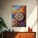 Mandala Sun, Beach Sunset, Boho Symbolism, Coastal Meditation Art, Zen Decor, Living Room Wall Art, Canvas Print, Colorful Texture