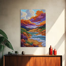 Dramatic Sky, Ocean Hills, Coastal Magic, Colorful Clouds, Framed Canvas Print, living room coastal decor, vibrant nature art, boho fall