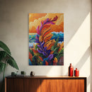 Feather Leaves, Ocean Vibe, Sunset Garden, Fall Colors, Framed Canvas Print, botanical wave art, autumn leaf decor, coastal plant painting
