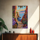Pathway Ocean, Archway, Colorful Coastal View, Framed Canvas Print, Bohemian Hallway Art, Tropical Escape Decor, Vibrant Travel Scene