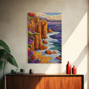 Ocean Cliffside, Path, Sunset, Canvas Print scenic ocean stairs artwork, coastal nature landscape print, Bedroom Wall Art, boho art