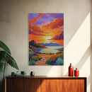Sunset, Desert, Lake, Landscape, Framed Canvas Print, Vibrant sunset over desert lake with bold skies, perfect Southwest living room wall art