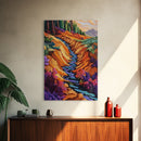 Forest Stream, Autumn, Nature, Framed Canvas Print, Colorful autumn forest creek scene, nature-inspired living room, fall rustic wall art
