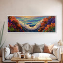 Sunset Waves, Floral Reef, Coastal Water, Colorful Nature, Framed Canvas Print, Bathroom Wall Art, Beach Vibes, Bright Seascape Art