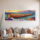 Ocean Driftwood Painting, Coastal Log Art, Vibrant Nautical Wall Scene, Framed Canvas Print, Beach House Decor, Living Room Art