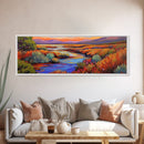 Autumn River Landscape, Colorful Nature Scene, Southwest Wall Art, Framed Canvas Print, Fall Living Room Decor, Warm Tones