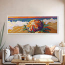 Sea Shell Flower, Ocean Breeze, Sunset Shoreline, Whimsical Beach Framed Canvas Print, Bathroom Wall Art, Tropical Coastal Art