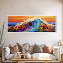 Tropical Surf, Floral Ocean, Hibiscus Wave, Vibrant Beach, Canvas Print, Bathroom Wall Art, Island Decor, Bright Summer Art