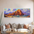 Rocky Beach Escape, Sunset Ocean View, Coastal Nature Art, Canvas Print, Tropical Wall Art, Bold Color Decor, Bedroom Seascape Art