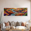 Waterfall Path, Desert Stream, Colorful Bushes, Sunset Flow, Framed Canvas Print, nature inspired art, spa room decor, zen wall style