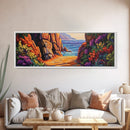Coastal Path, Sunset Beach, Ocean Rocks, Canvas Print, Colorful Seascape Wall Art, Beach House Decor, Tropical Boho Living Room Art