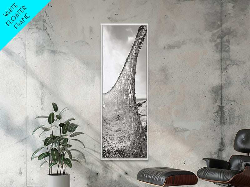decorative fishing net in living room Fishing Net, Coastal Weave, Nautical Wall, Canvas Print, Seaside wall decor, Rustic marine art, Neutral tones, Beach house living room piece