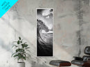 Ocean Wave Curl, Black White Surf, Modern Coastal Art, Bathroom Beach Decor, Framed Canvas Print, Minimalist Wall Style, Living Room Art