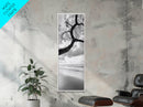 Ocean Tree View, Beach Horizon, Minimal Branches, Framed Canvas Print, Coastal Living Room Art, Neutral Decor, Zen Nature Photography