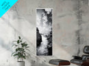 Waterfall Rocks, Mountain Mist, River Flow, Canvas Print, Black And White Landscape Art, Nature Bedroom Decor, Zen Retreat Wall Piece