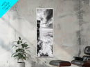Ocean Waterfall, Coastal Nature, Monochrome Landscape, Framed Canvas Print, Minimalist Bathroom Wall Art, Black White Ocean Art