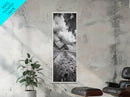 Mountain Beach Path, Cloudy Sky Landscape, Black and White Nature Scene, Framed Canvas Print, Entryway Fall Coastal Wall Decor