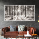 Winter Pine Forest, Sunlight Snow Trees, Nature Landscape Photography, Framed Canvas Print, Cabin Decor, Minimalist Wall Art