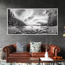 Forest Lake Serenity, Monochrome Nature, Tranquil Landscape, Canvas Print, Lodge Wall Art, Minimalist Cabin Decor, Black White