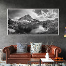 Alpine Lake, Rocky Mountain, Scenic Vista, Nature Reflection, Framed Canvas Print, Rustic Wall Art, Bedroom Wilderness Decor