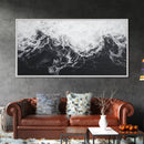 Ocean Texture, Crashing Waves, Abstract Sea, Monochrome Motion, Framed Canvas Print, Coastal Wall Art, Bathroom Minimalist Decor