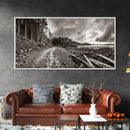 Forest Ocean Trail, Stormy Beach Scene, Driftwood Pathway, Framed Canvas Print, Cabin Entryway or Nature-Inspired Living Room Art