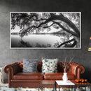 Serene Lake View, Tree Reflections, Calm Nature Landscape, Framed Canvas Print, Minimalist Bedroom or Spa Bathroom Wall Art