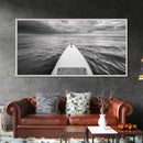 Ocean Horizon Board, Paddleboarding Adventure, Cloudy Sea Landscape, Framed Canvas Print, Modern Coastal Office or Living Room Art