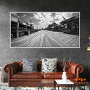 Boardwalk View, Beach Shops, Summer Scene, Coastal Town, Framed Canvas Print, Nautical Wall Art, Dining Room Coastal Decor