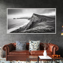 Cliffside Shoreline, Coastal Landscape Art, Ocean Horizon Scene, Canvas Print, Living Room Wall Art, Modern Seaside Minimalist Decor