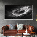 Ocean Vortex, Dramatic Waves, Sea Swirl, Storm Art, Framed Canvas Print, dark abstract art, gaming room decor, black and white power art
