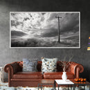 Power Pole, Rural Landscape, Stormy Sky, Country Calm, Framed Canvas Print, farmhouse entryway wall art, rustic black and white print