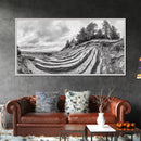 Striped Cliffs, Coastal Layers, Forest Edge, Earth Patterns, Framed Canvas Print, Nature Abstract Art, Bedroom Wall Decor