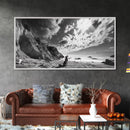 Howling Dog, Seaside Cliffs, Cloudy Sky, Wild Beach, Canvas Print, Nature Animal Art, Rustic Fall Wall Decor, Entryway Accent, Bedroom Wall Art