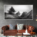 Coastal Cliff Scene, Evergreen Ocean Landscape, Pacific Northwest View, Framed Canvas Print, Nature Inspired Wall Art, Minimalist Decor
