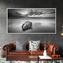Beach Leaf Still, Autumn Nature Scene, Calm Ocean Shoreline, Canvas Print, Fall Bathroom Wall Art, Neutral Earth Tone Decor