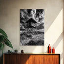 Lifeguard Tower Drama, Windy Beach Sky, Ocean Landscape, Canvas Print, Coastal Wall Art, Moody Surreal Decor, Living Room Statement Art