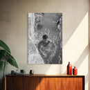 Swimmers, Summer Water, Beach Moment, Candid Photography, Framed Canvas Print, Bathroom Wall Art, Youthful Energetic Decor