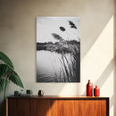 Reed Grass, Gentle Breeze, Black and White Nature, Canvas Print, Minimalist Wall Art, Tranquil Lake Scene, Bedroom Decor