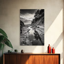 River Canyon, Dramatic Sky, Nature Pathway, Canvas Print, Adventure Wall Art, Cabin Decor, Black White Landscape Photography
