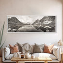 Alpine Reflection, Snowy Peaks, Tranquil Water, Framed Canvas Print, Nature Photography, Minimalist Wall Art, Bedroom or Office Decor