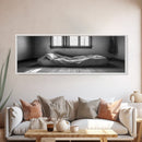 Minimalist Bedroom, Simple Living, Monochrome Bed, Peaceful Morning, Framed Canvas Print, Bedroom Wall Art, Moody Art, Farmhouse Art