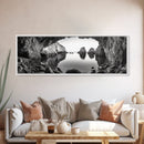 Sea Cave View, Ocean Reflections, Nature Escape, Framed Canvas Print, Beach House Wall Art, Zen Decor, Black and White Coastal Style