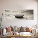Round Beach Boulder, Serene Shore, Natural Simplicity, Neutral Toned Framed Canvas Print, Minimalist Living Room or Yoga Wall Art
