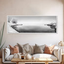 Winter Lake Reflection, Minimal Snow Scene, Bare Trees, Serene Water, Framed Canvas Print, Nordic Minimalist Art, Bedroom Wall Decor